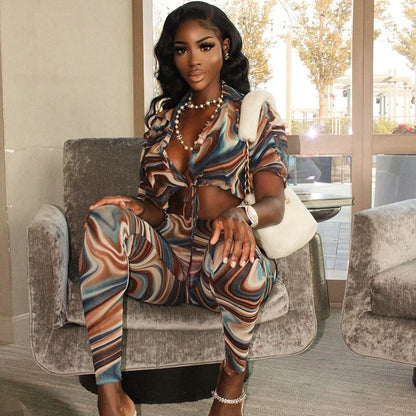 Abstract-Print Sheer Mesh Set