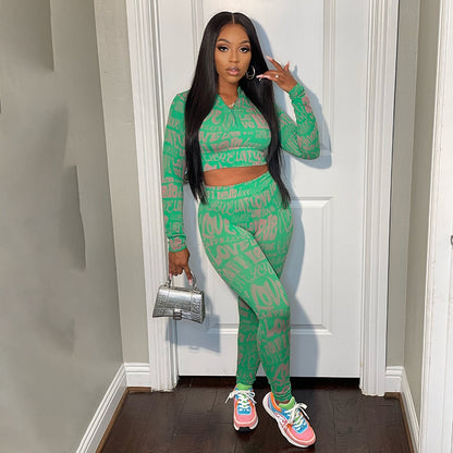 Letter-Print Two-Piece Tracksuit