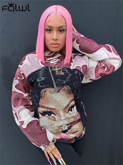 Blue and Pink Print Sweatshirt