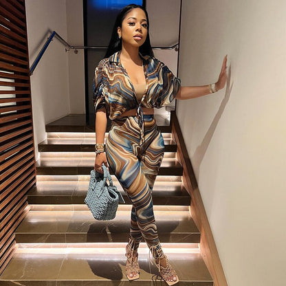 Abstract-Print Sheer Mesh Set