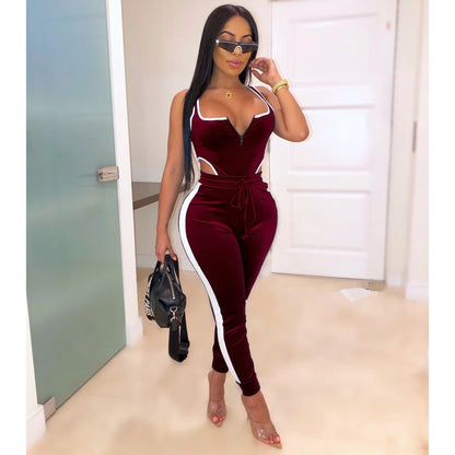Velvet Bodysuit and Pencil Pants Set