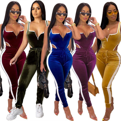 Velvet Bodysuit and Pencil Pants Set