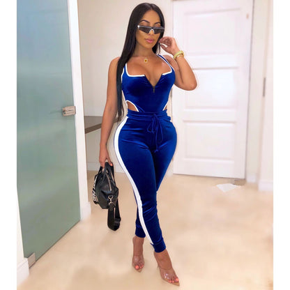 Velvet Bodysuit and Pencil Pants Set