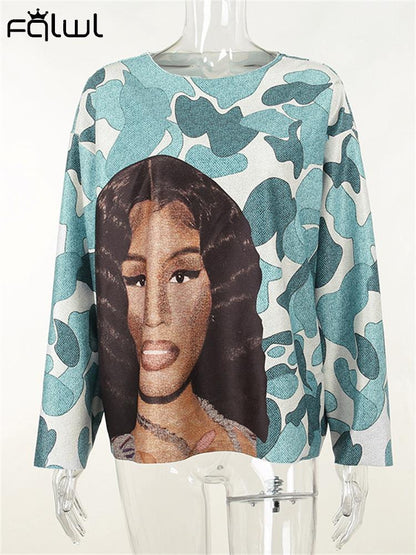 Blue and Pink Print Sweatshirt