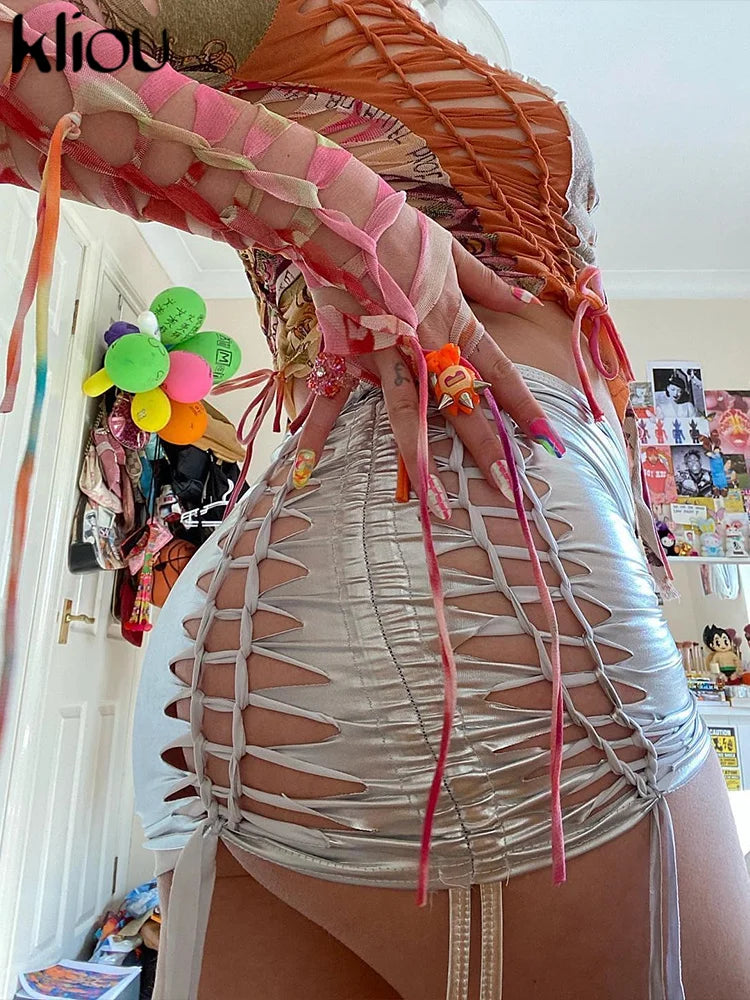 Hollow Out Weaved Hip Skirt Women Sexy Hipster Solid Unique Design See through Body-Shaping Mid Waist Clothing Street Jurk