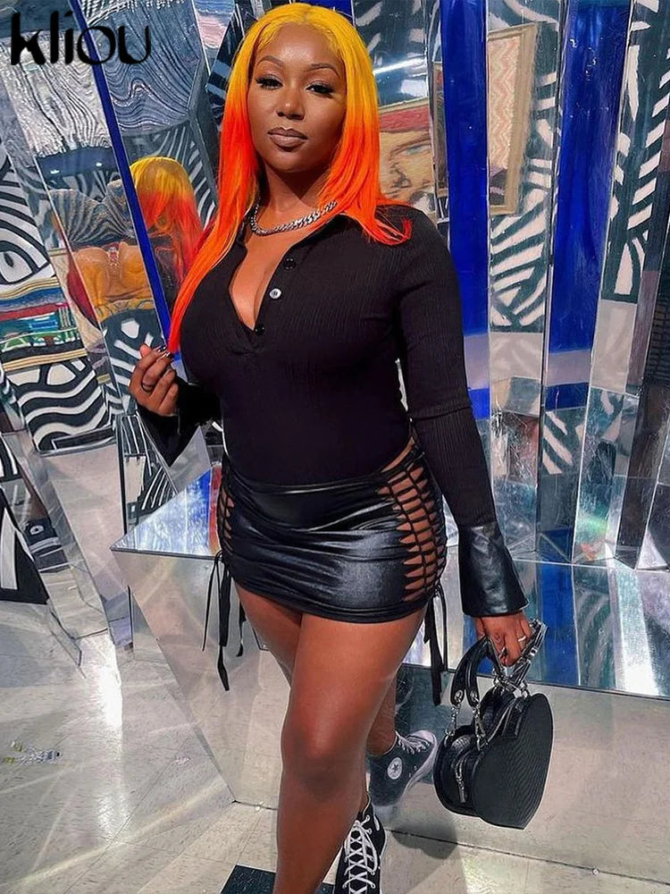 Hollow Out Weaved Hip Skirt Women Sexy Hipster Solid Unique Design See through Body-Shaping Mid Waist Clothing Street Jurk