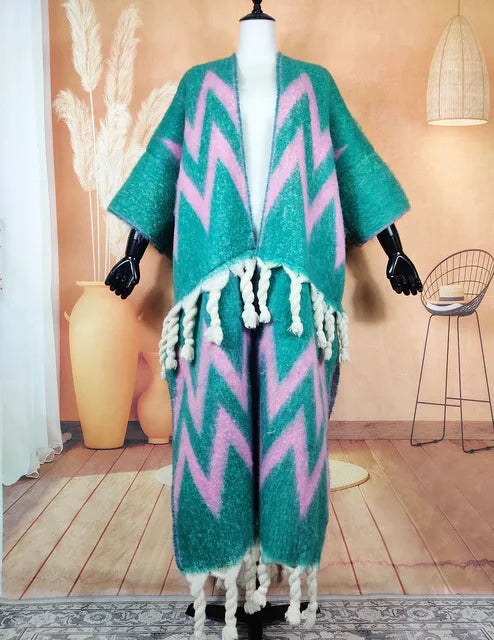 Winter Fashion African Women 2023 Fuzzy Long Cardigans plus Size American Blogger Loose Warm Cashmere Duster Coat for Lady