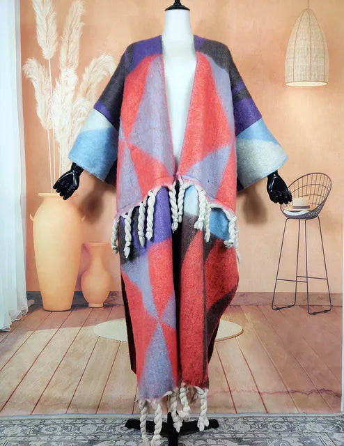 Winter Fashion African Women 2023 Fuzzy Long Cardigans plus Size American Blogger Loose Warm Cashmere Duster Coat for Lady