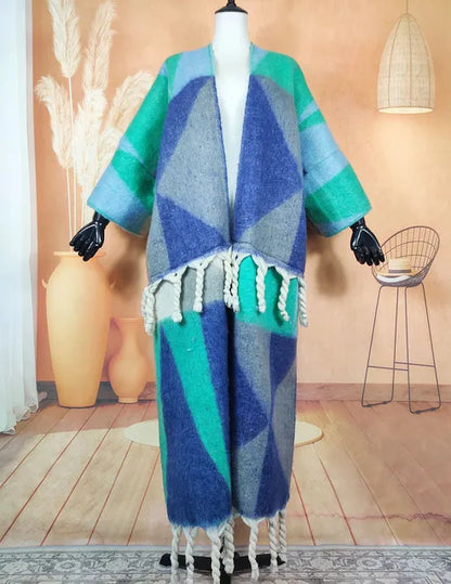 Winter Fashion African Women 2023 Fuzzy Long Cardigans plus Size American Blogger Loose Warm Cashmere Duster Coat for Lady