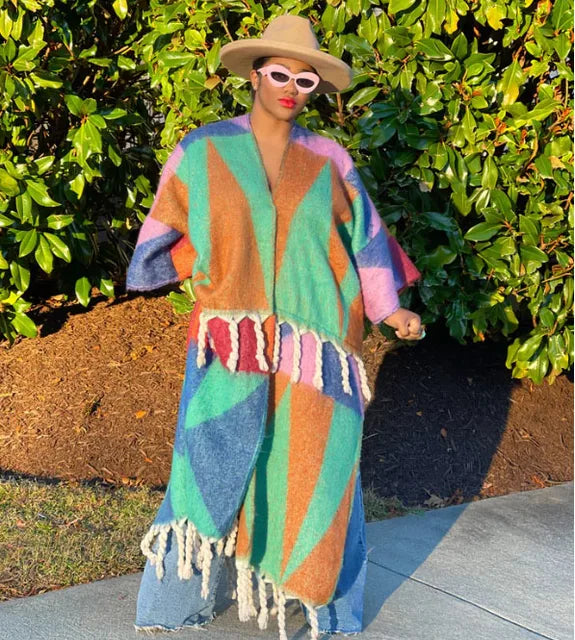 Winter Fashion African Women 2023 Fuzzy Long Cardigans plus Size American Blogger Loose Warm Cashmere Duster Coat for Lady