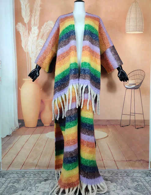 Winter Fashion African Women 2023 Fuzzy Long Cardigans plus Size American Blogger Loose Warm Cashmere Duster Coat for Lady