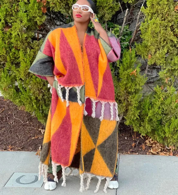 Winter Fashion African Women 2023 Fuzzy Long Cardigans plus Size American Blogger Loose Warm Cashmere Duster Coat for Lady