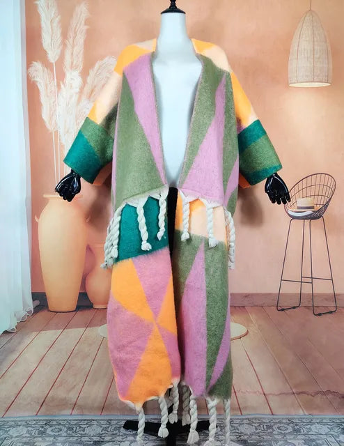 Winter Fashion African Women 2023 Fuzzy Long Cardigans plus Size American Blogger Loose Warm Cashmere Duster Coat for Lady