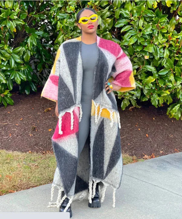 Winter Fashion African Women 2023 Fuzzy Long Cardigans plus Size American Blogger Loose Warm Cashmere Duster Coat for Lady