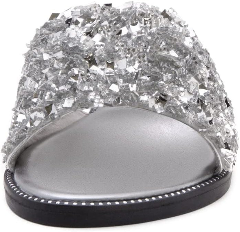 Womens Joli Slip on Slides Open Toe Rhinestone Glitter Flat Sandals Bling Sparkle Casual Shoes