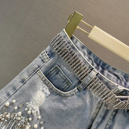 Beaded Tassel Denim Shorts