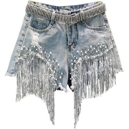 Beaded Tassel Denim Shorts