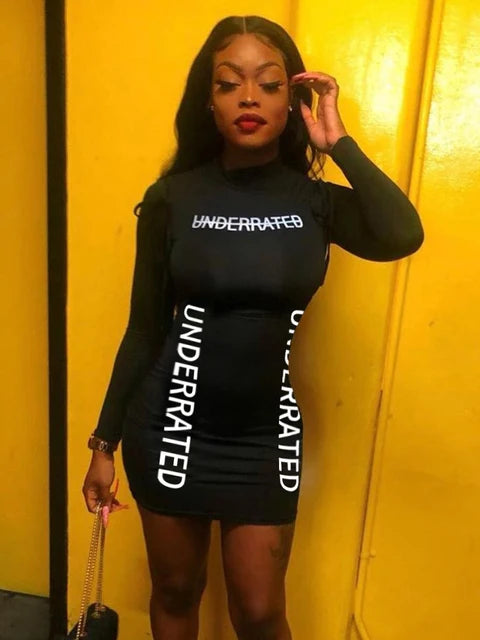 Autumn Women Streetwear Knitting Two Piece Set Junior Girl Full Sleeve Bodysuit+Camis Mini Dress Outfit Reflective Letter